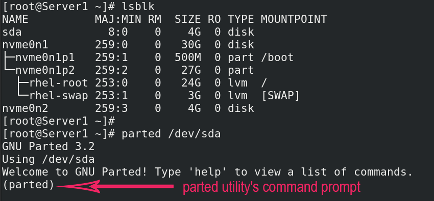 Create partitions using parted in Linux